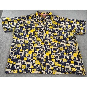 Vintage Lugz Shirt Men's 4X Yellow Button Up Geometric All Over Print AOP Y2K